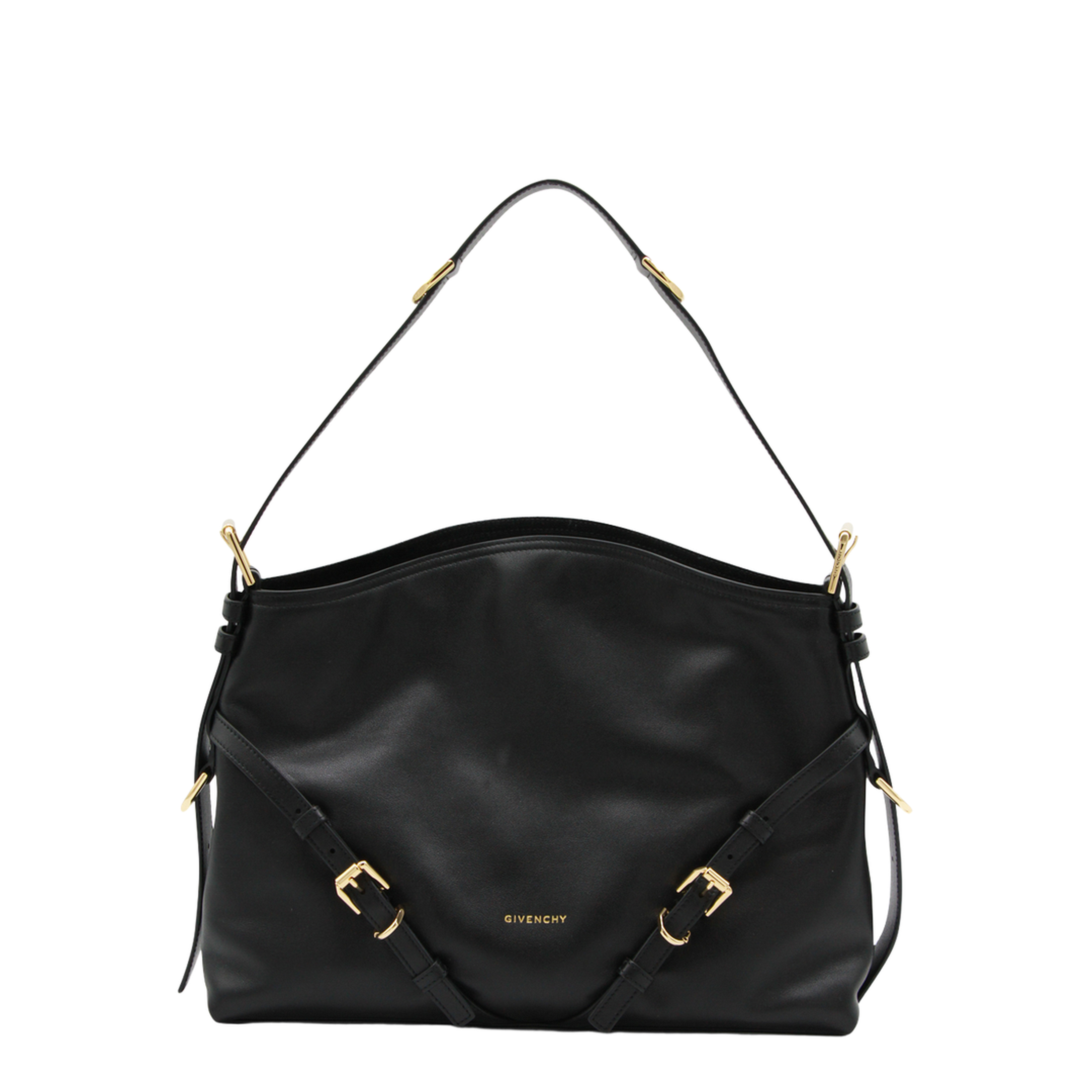 Voyou Medium Shiny Leather Shoulder Bag - Black