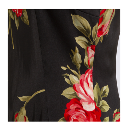 Bouquet Rose Print Satin Midi Dress