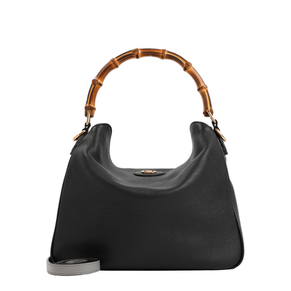 Diana Medium Leather Shoulder Bag - Black