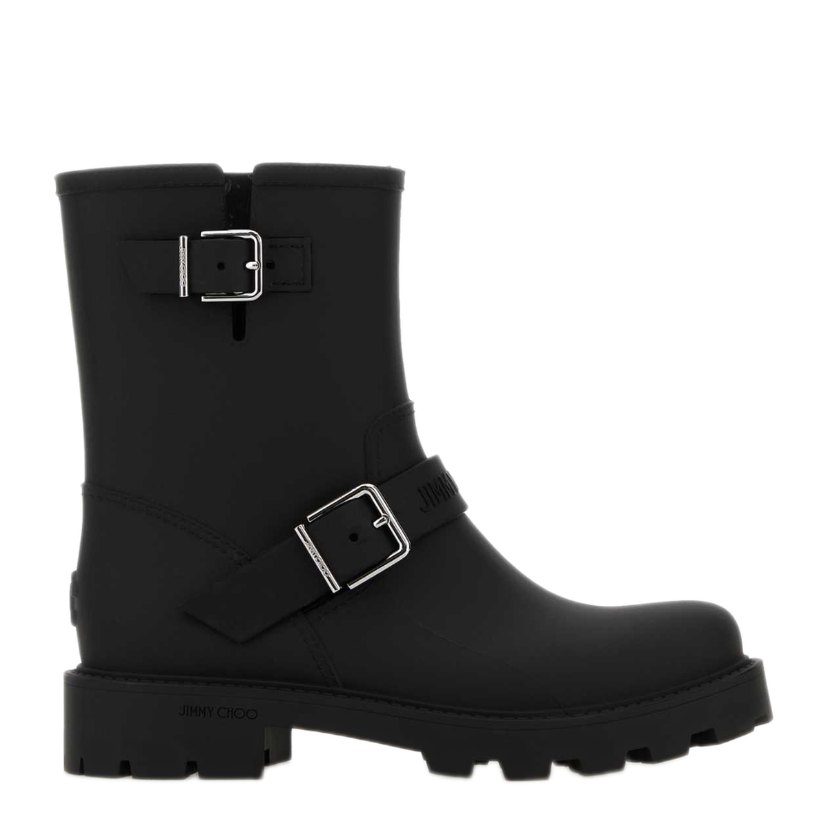 MAYFEYR - Jimmy Choo - Biker Rain Black Rubber Ankle Boots - BIKERRAINTPYBLACK