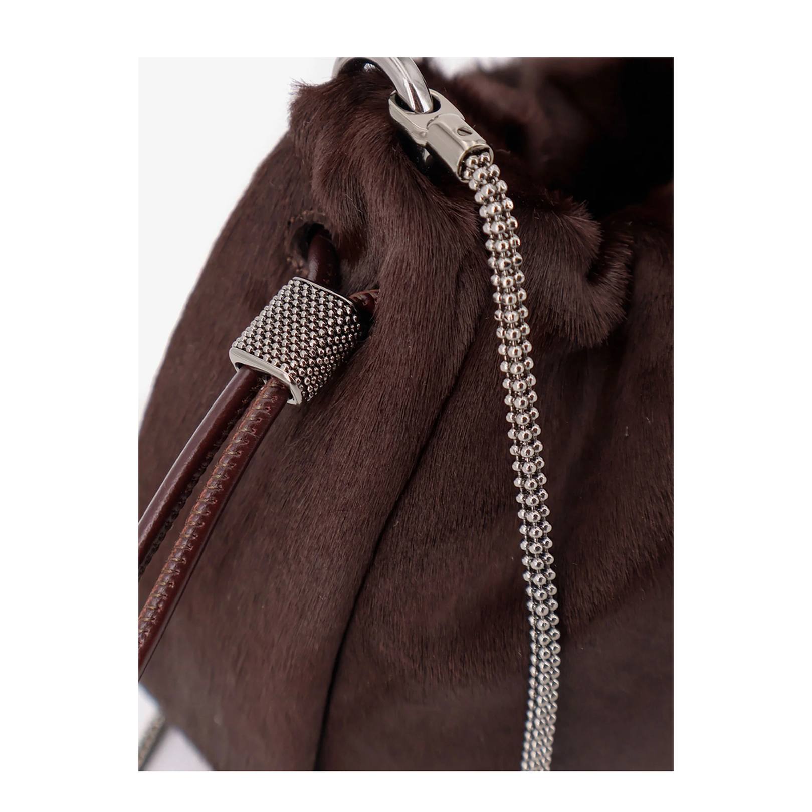 Chain Shoulder Bag with Drawstring Closure and Internal Pocket