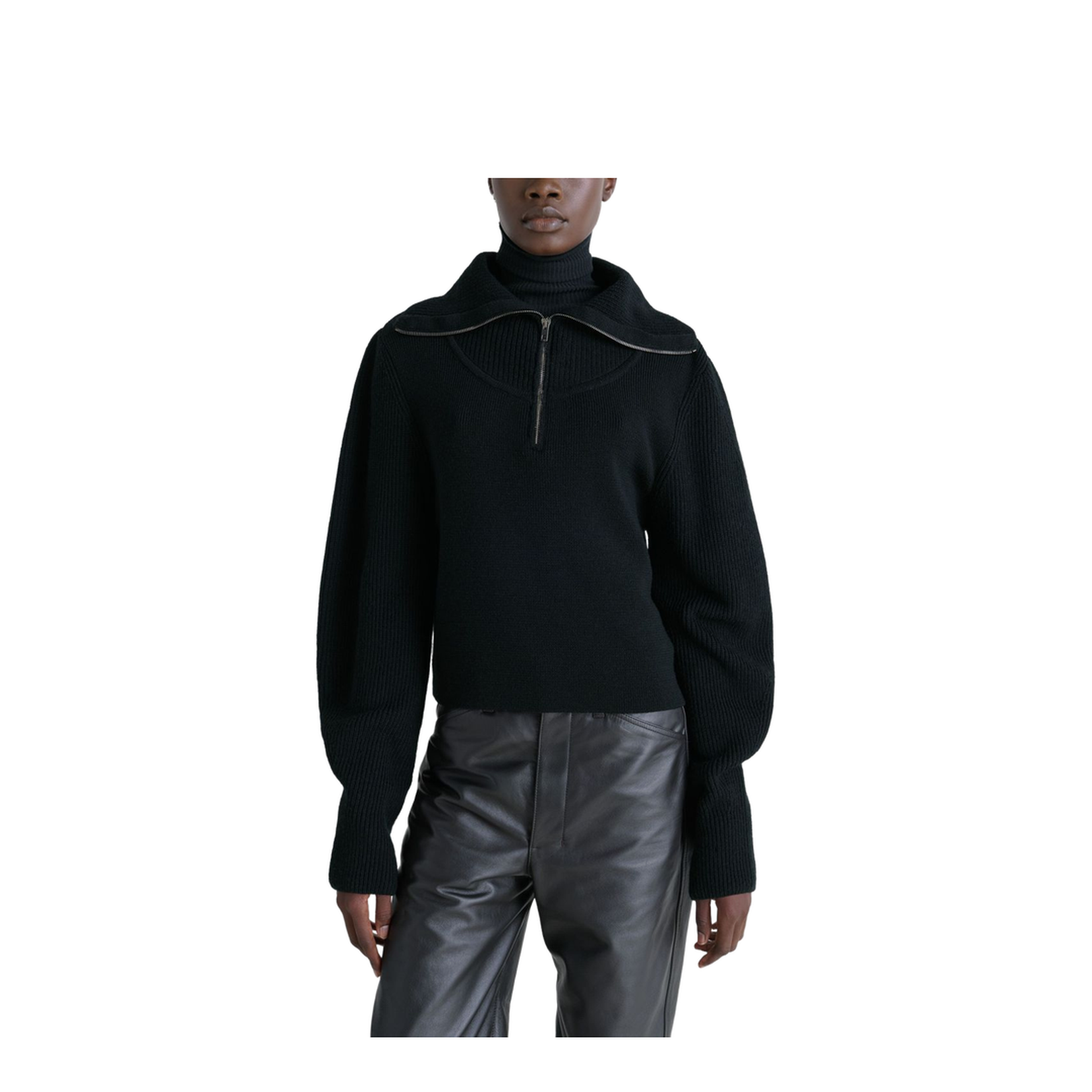 Black Ribbed Knit Half-Zip Jumper