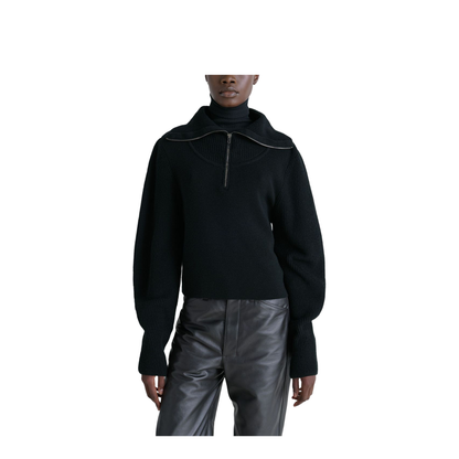 Black Ribbed Knit Half-Zip Jumper