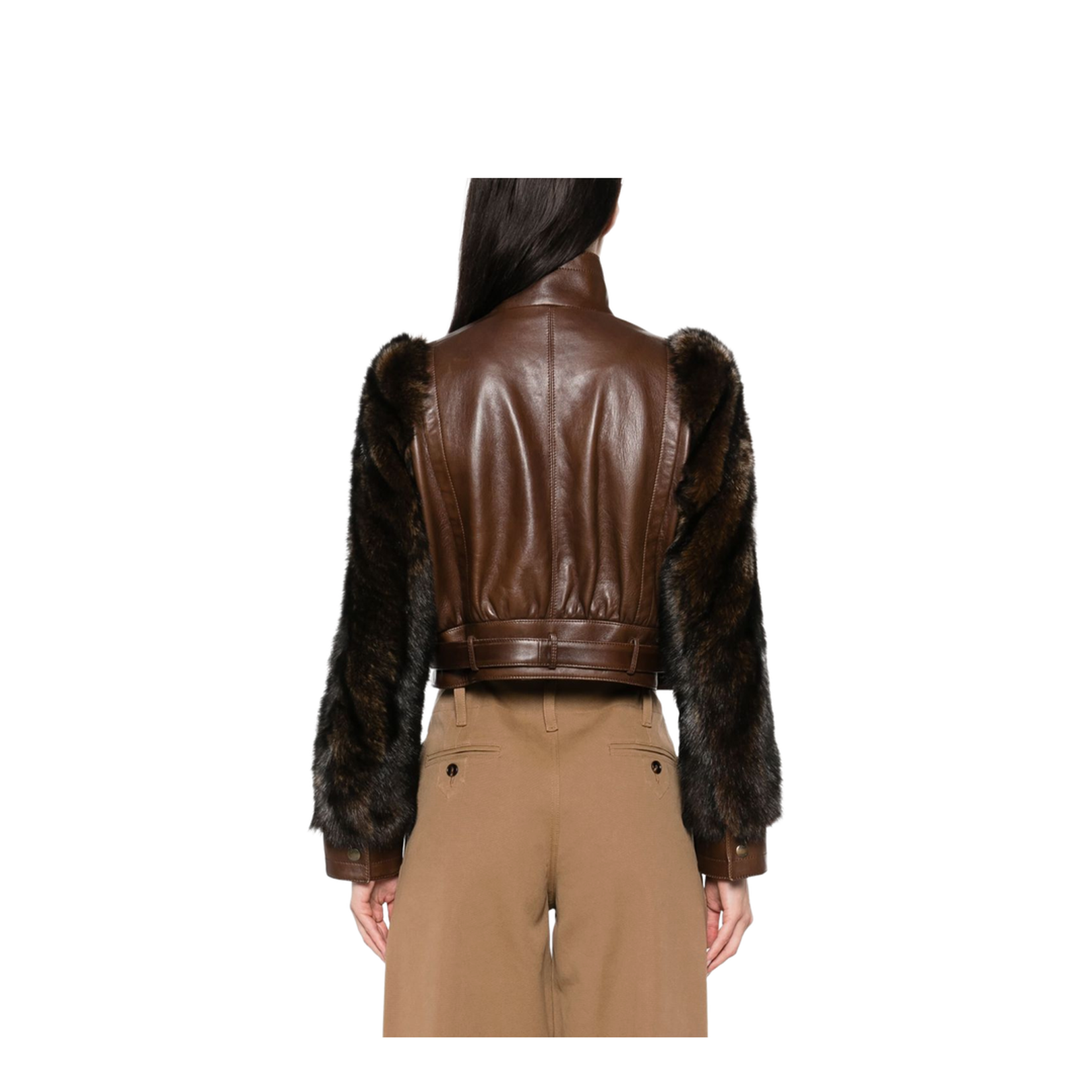 High-neck Short Jacket in Leather