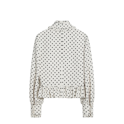 White Single-Breasted Jacket with Black Polka Dots