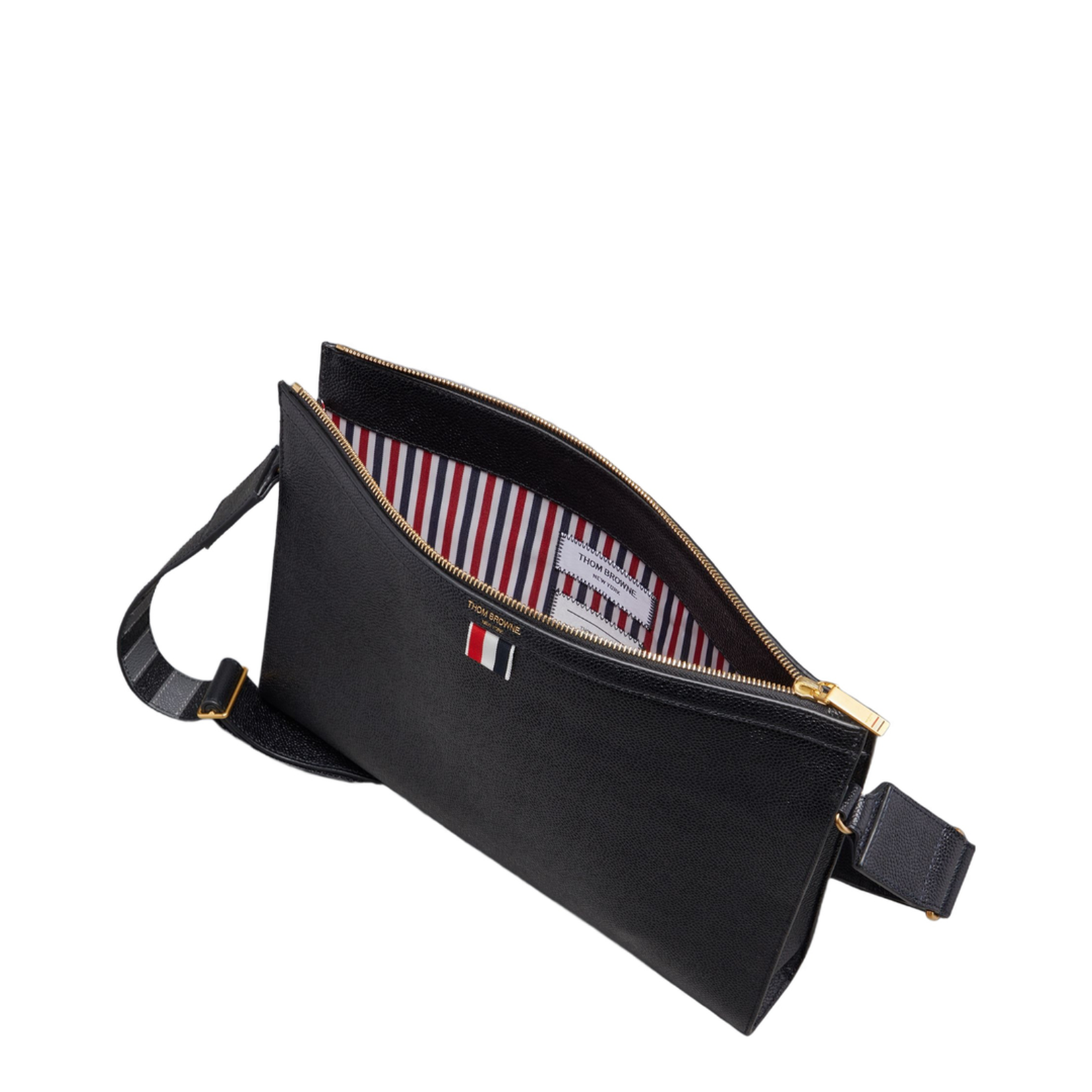 Zipper Closure Bag with Gold Foil Logo and Tri-Color Striped Lining