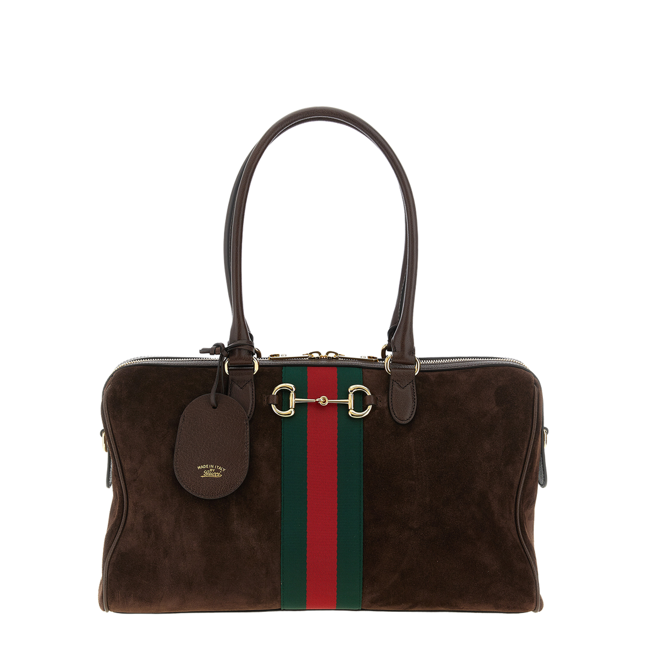 Borsetto Large Boston Bag in Dark Brown Suede