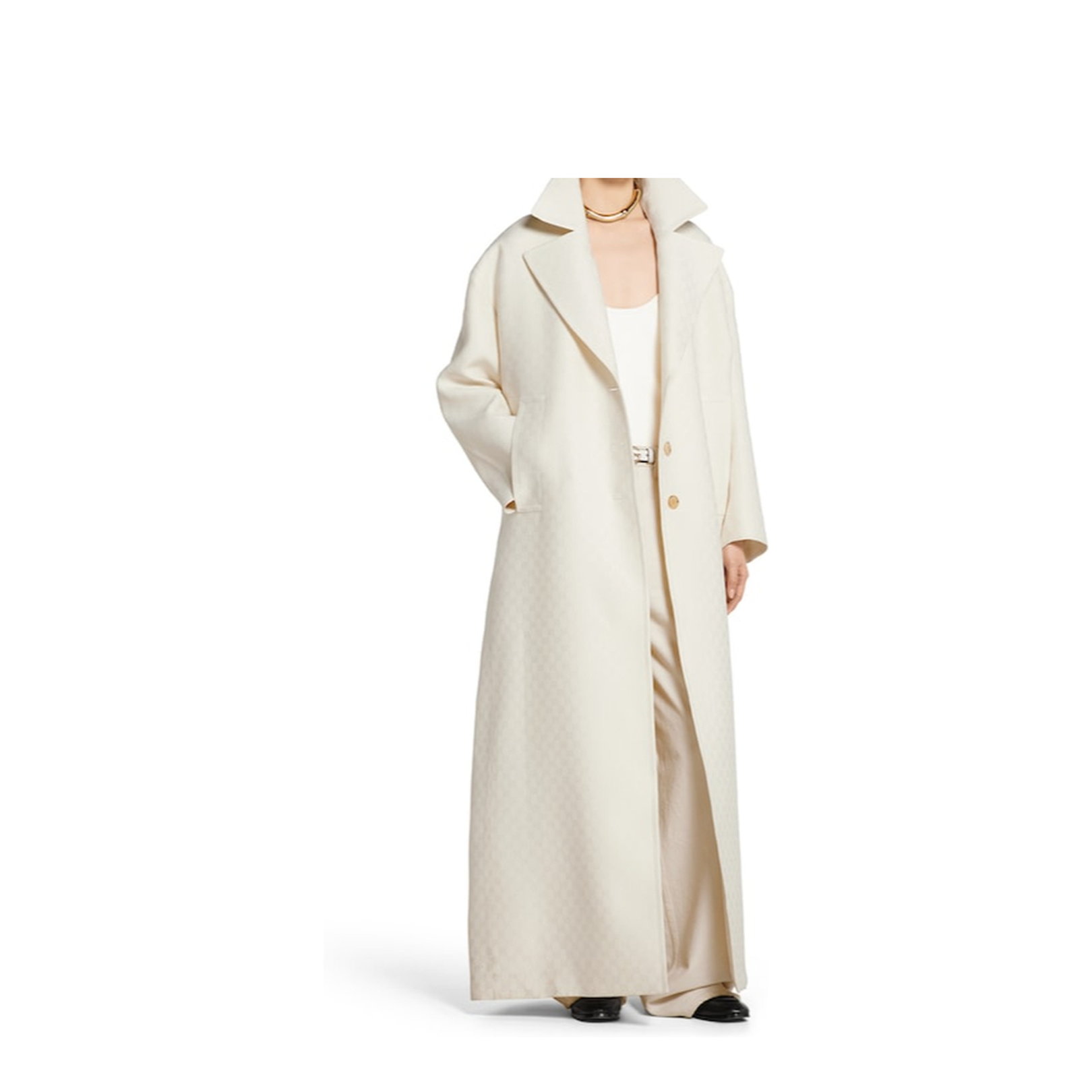 Silk Wool Crêpe Single-Breasted Coat in Off White
