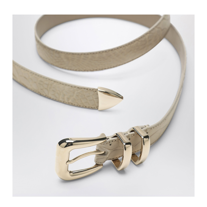 Beige Alligator Leather Belt With Silver Buckle