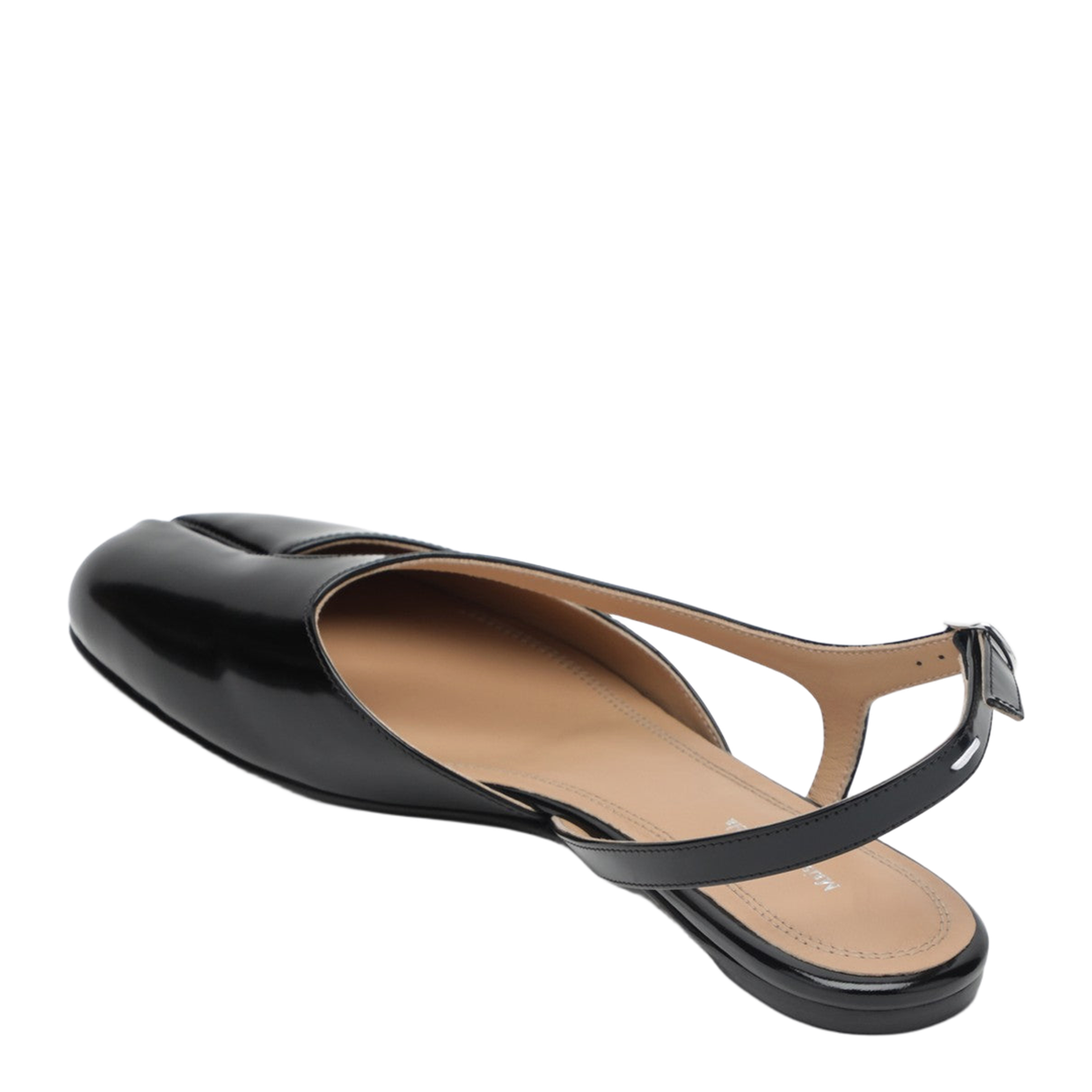 Black Brushed Leather Tabi Slingback Sandals