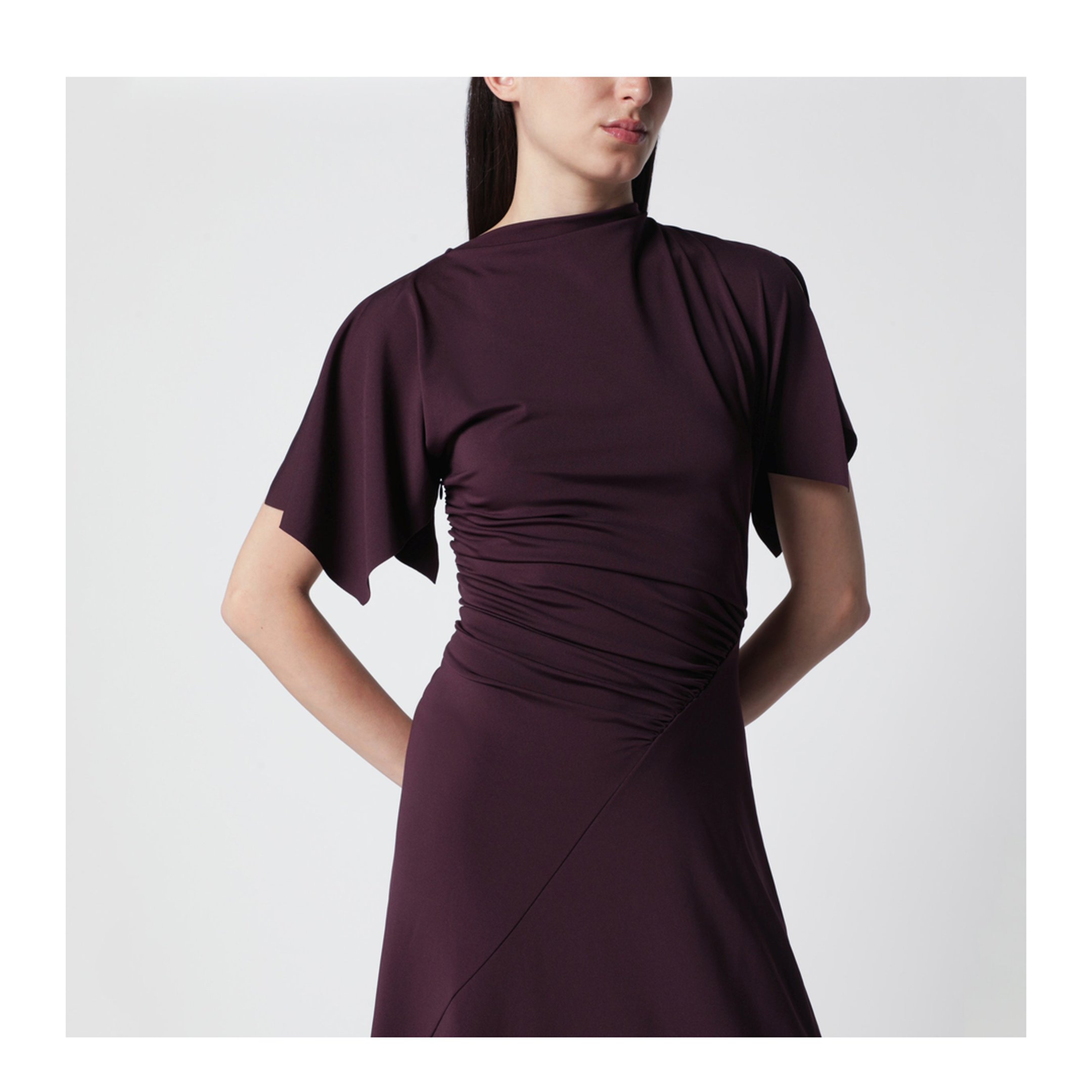 MAYFEYR - Victoria Beckham - Blackcurrant Black Draped Midi Dress - 1326JDR007350APLBL