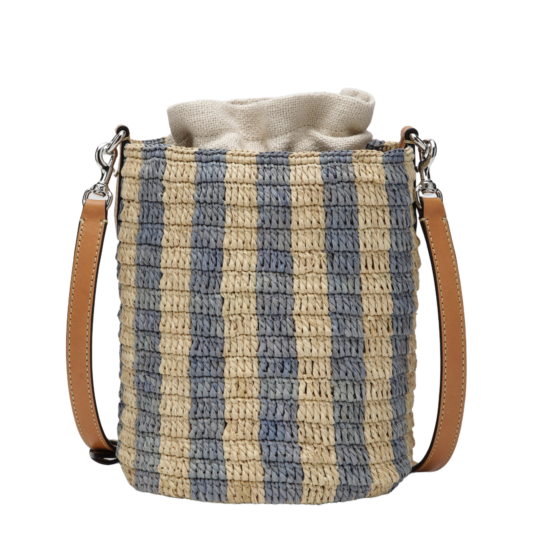 VLogo Signature Small Raffia Bucket Bag - Natural/Black
