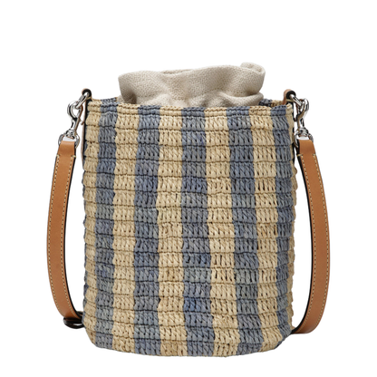 VLogo Signature Small Raffia Bucket Bag - Natural/Black