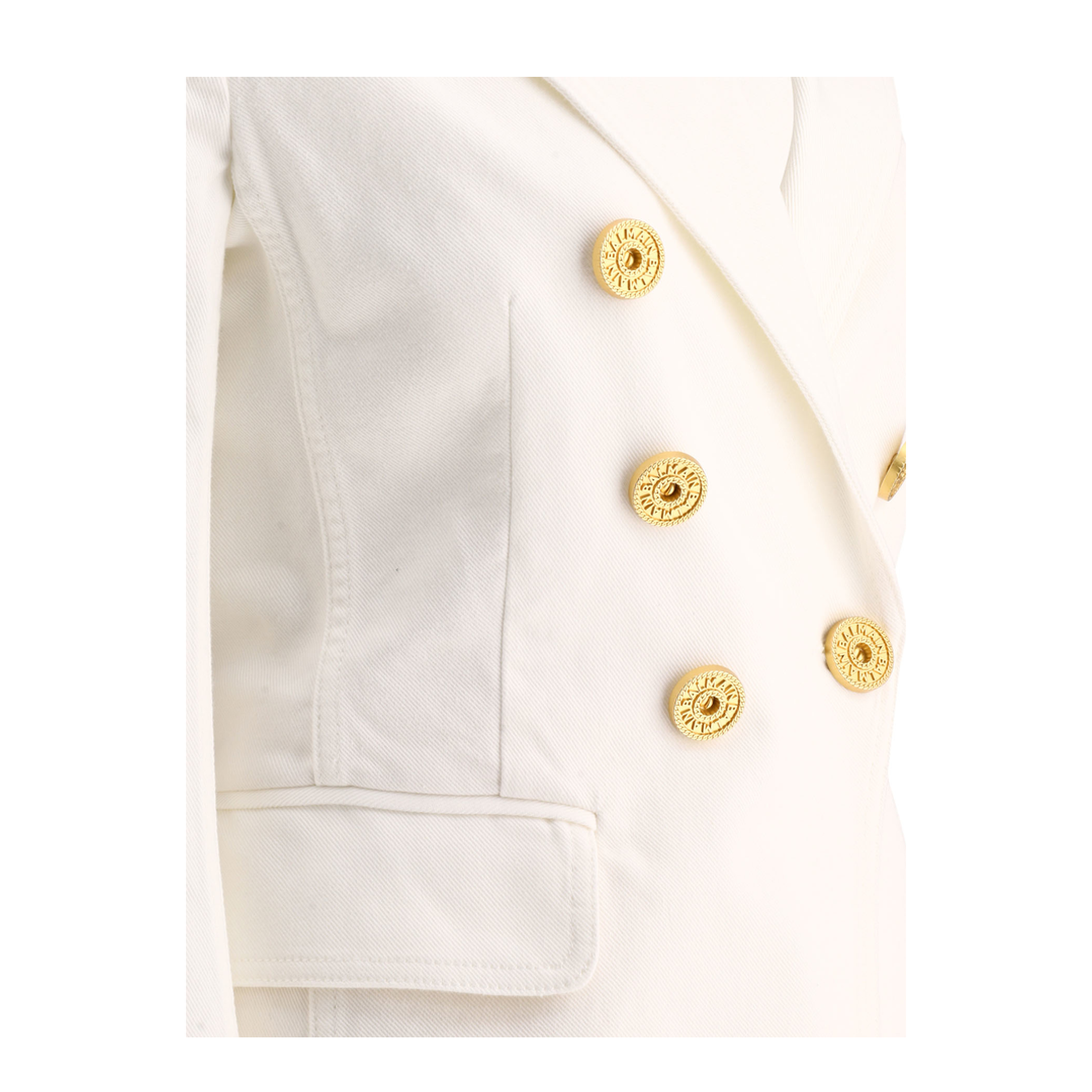 Double-Breasted Denim Blazer White