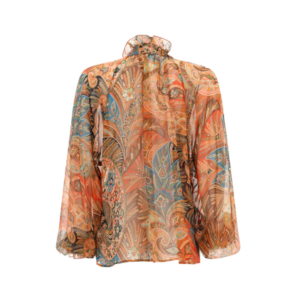 Silk Shirt with Ruffles and Paisley Motif