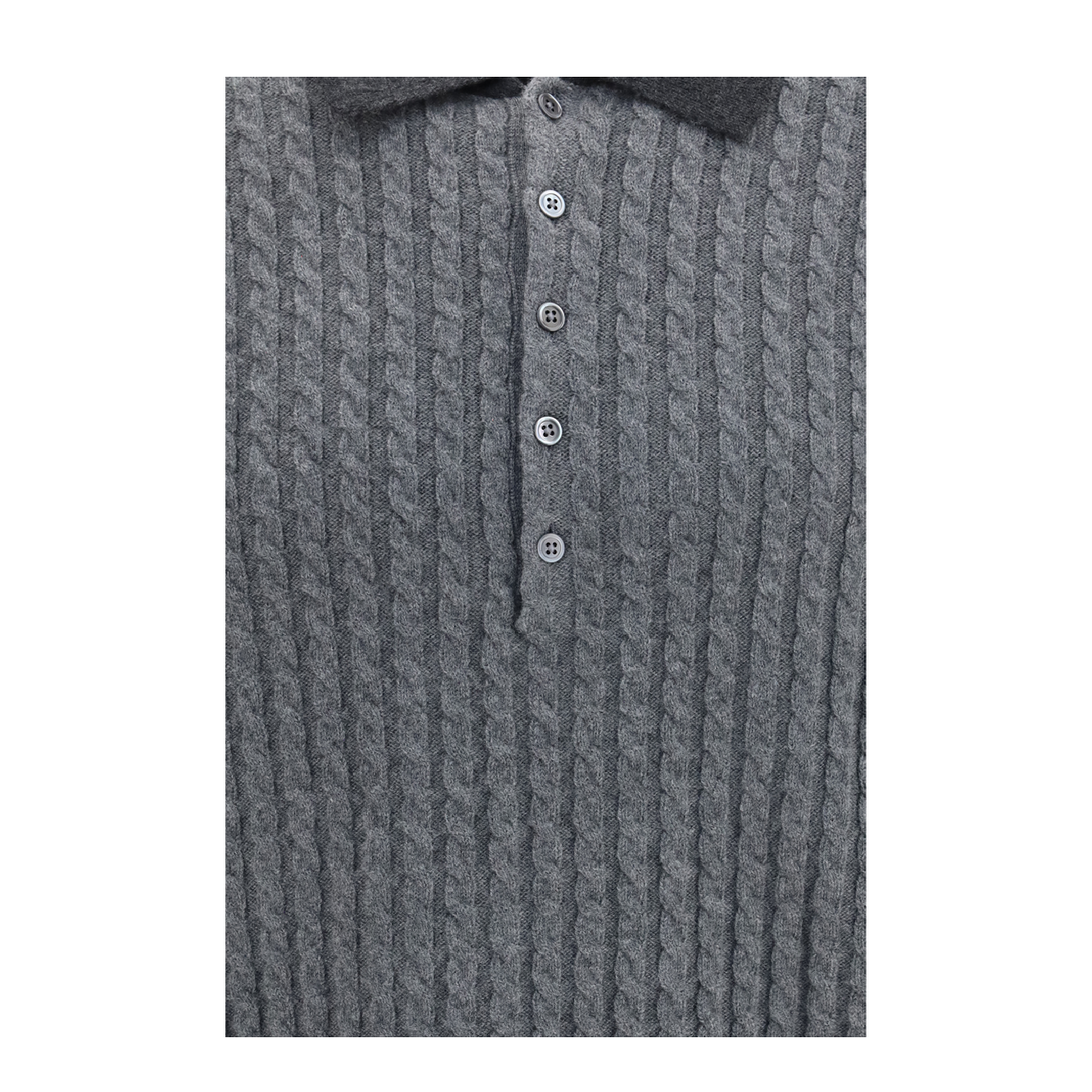 MAYFEYR - Thom Browne - 4 Bar Cable Knit Long Sleeve Polo Sweater - MKP166AY1018