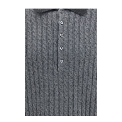 MAYFEYR - Thom Browne - 4 Bar Cable Knit Long Sleeve Polo Sweater - MKP166AY1018