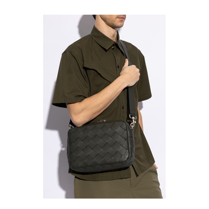 Intrecciato Leather Camera Bags - Dark green
