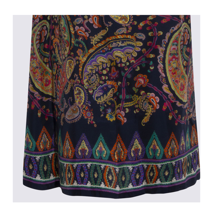 Blue Paisley-print Habotai Silk Tunic Short Dress