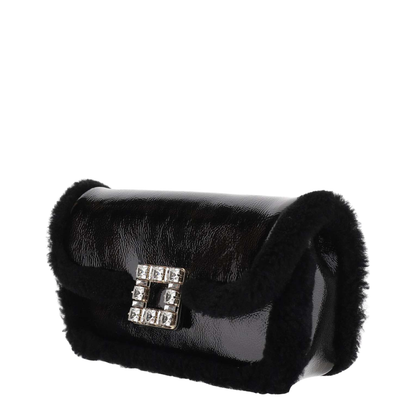 Shearling Strass Buckle Clutch Bag