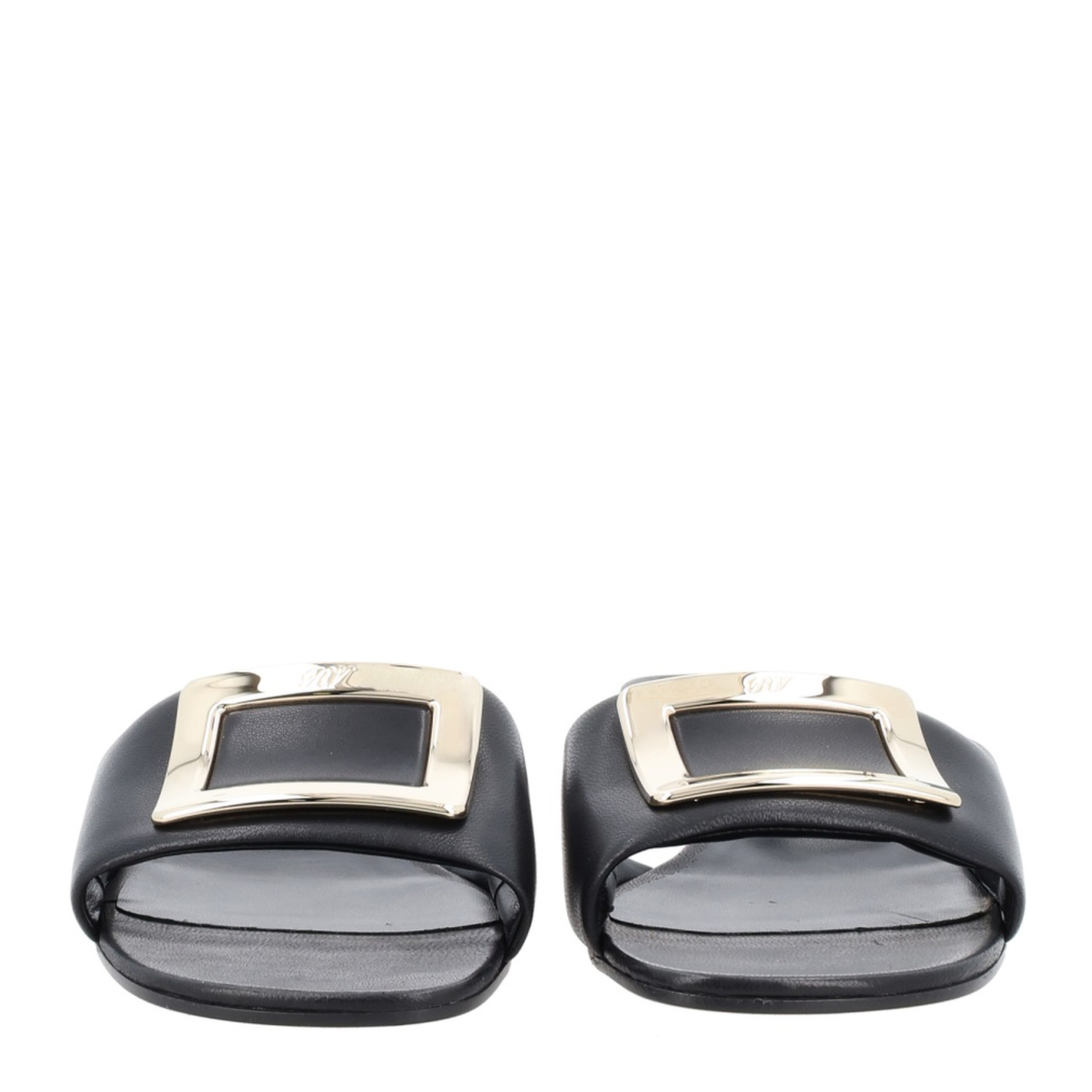 Square Buckle Leather Slides