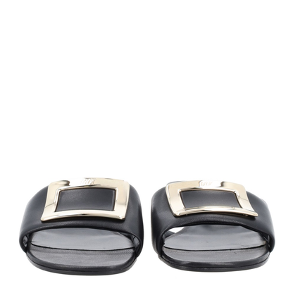 Square Buckle Leather Slides