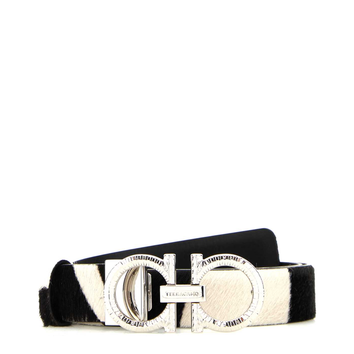 MAYFEYR - Ferragamo - Printed Calf Hair Reversible Belt - 230476790097BIANCONERO