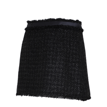 Black Mini Lurex Skirt with Silver-tone Hardware in Wool Blend