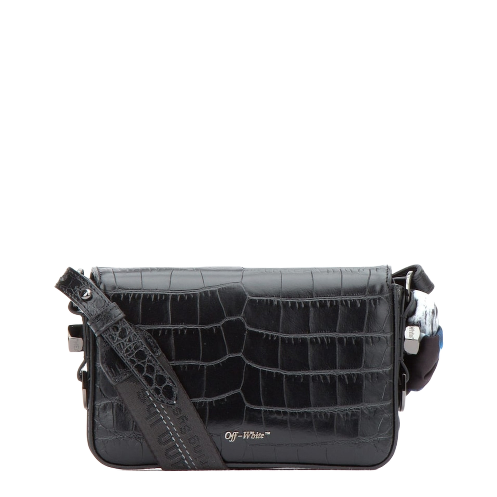 Black Crocodile Pattern Clip Crossbody Bag