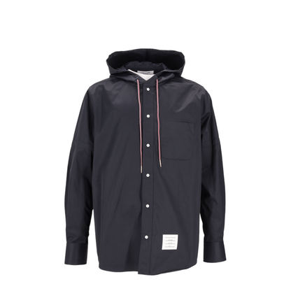 MAYFEYR - Thom Browne - Hooded Straight Fit L/S Shirt With Rwb Cuff Detail And Front Placket And Self Armband In Poly Cotton - MWL432OF1066415