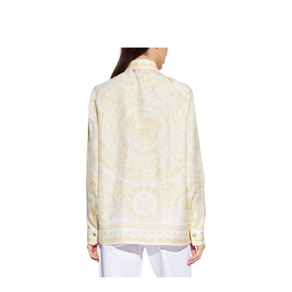 Barocco Print Silk Shirt Gold
