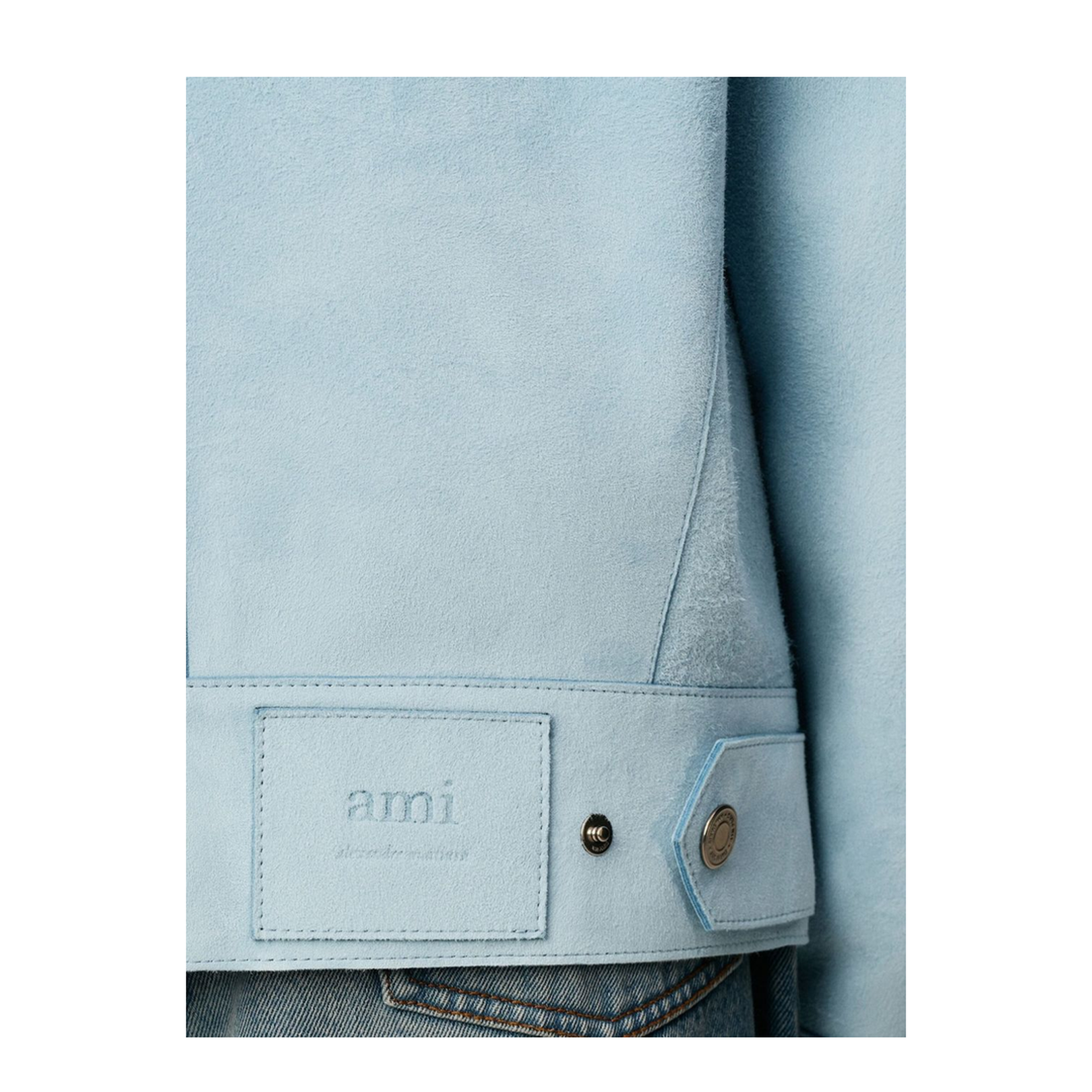 Sky Blue Leather Trucker Jacket