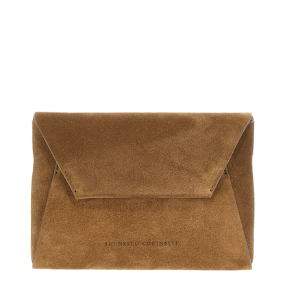 Suede Clutch Bag Brown