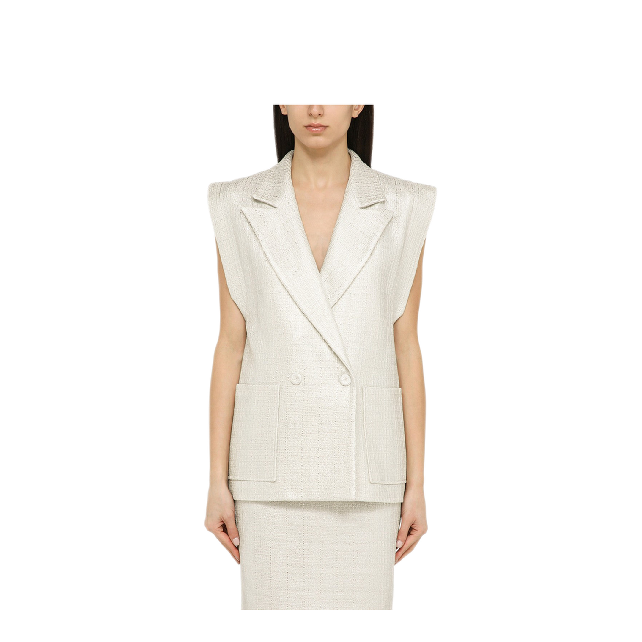 MAYFEYR - Federica Tosi - Silver Double Breasted Cotton Blend Waistcoat - FTE24GI0990TE01930022