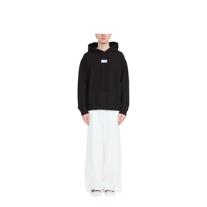 Black Front Pouch Pocket Adjustable Drawstring Hood Ribbed Cuffs Logo Patch Detailing