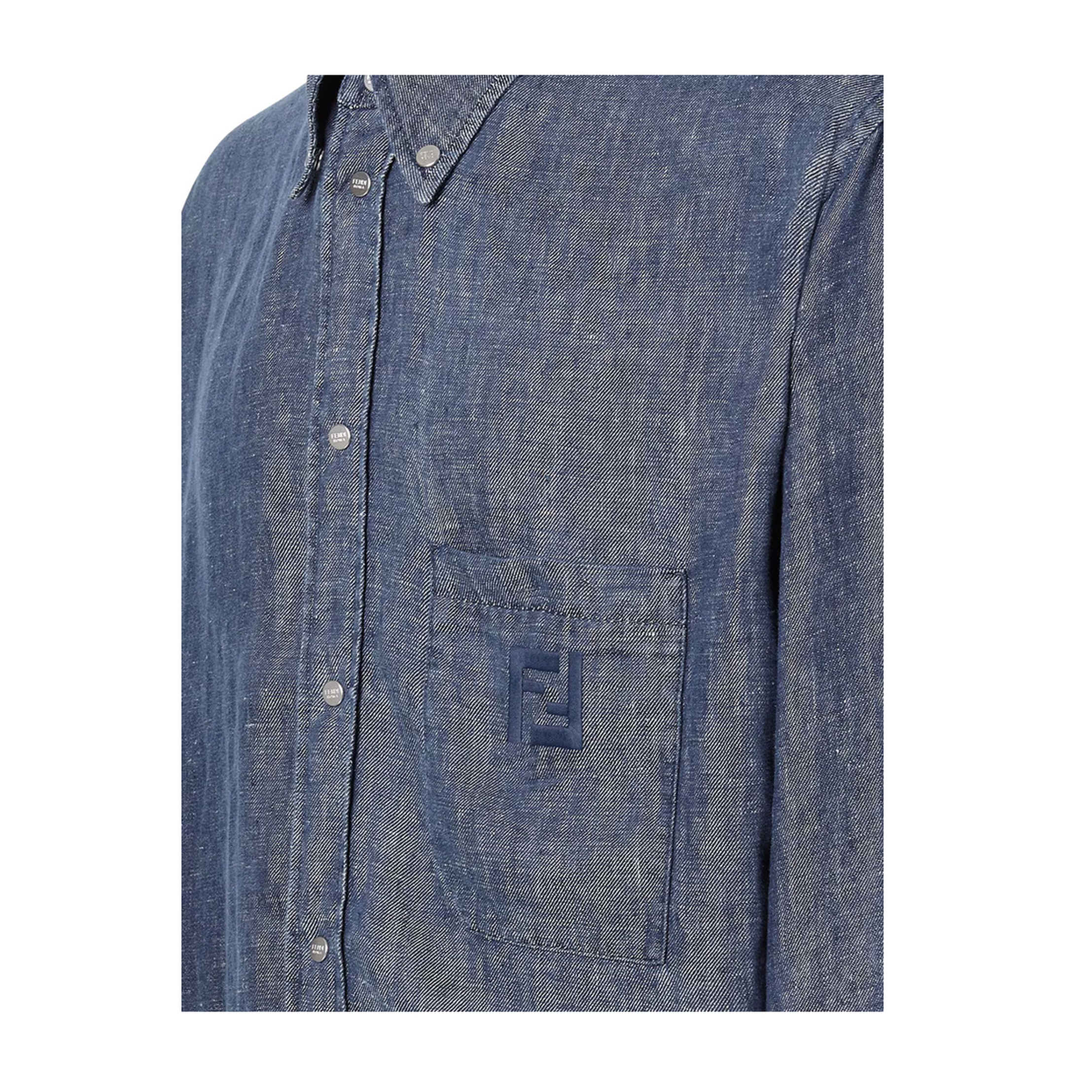 MAYFEYR - Fendi - Comfort Fit Chambray Shirt With Embroidery - FS1296AVZGF0QA2