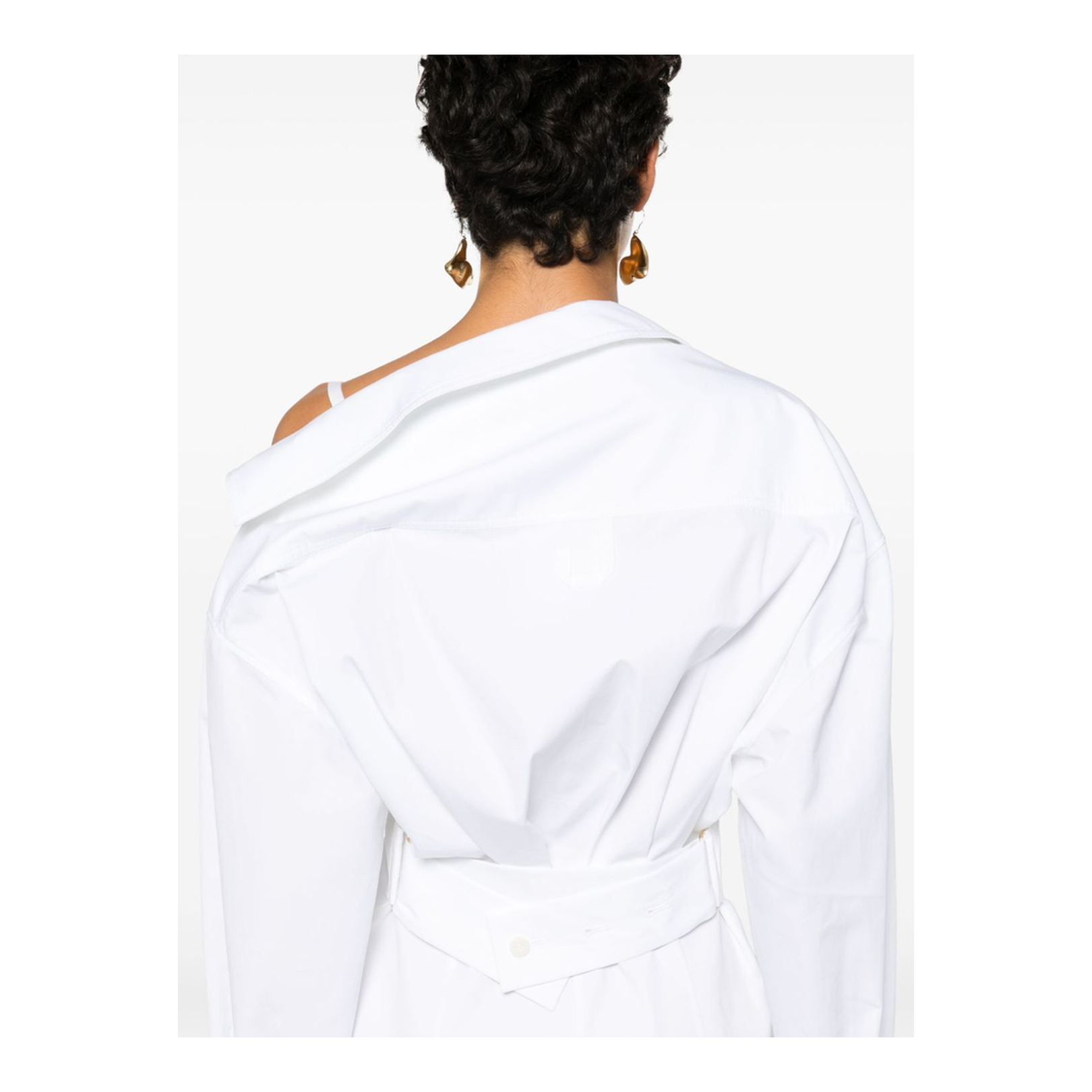 White Cotton Poplin Asymmetric Dress