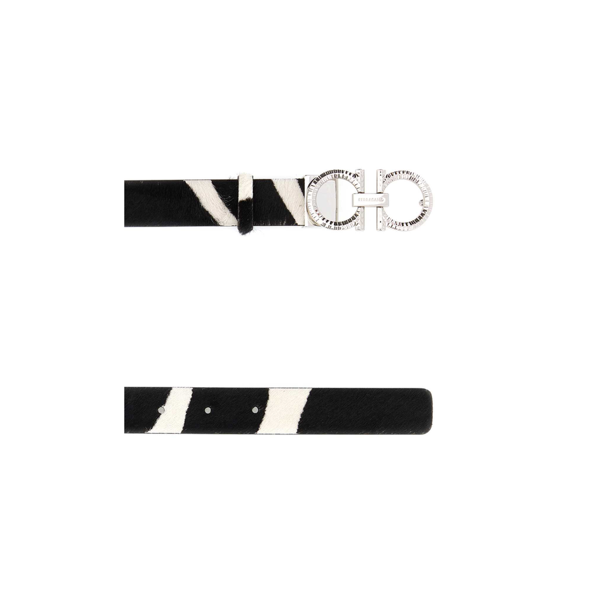 MAYFEYR - Ferragamo - Printed Calf Hair Reversible Belt - 230476790097BIANCONERO