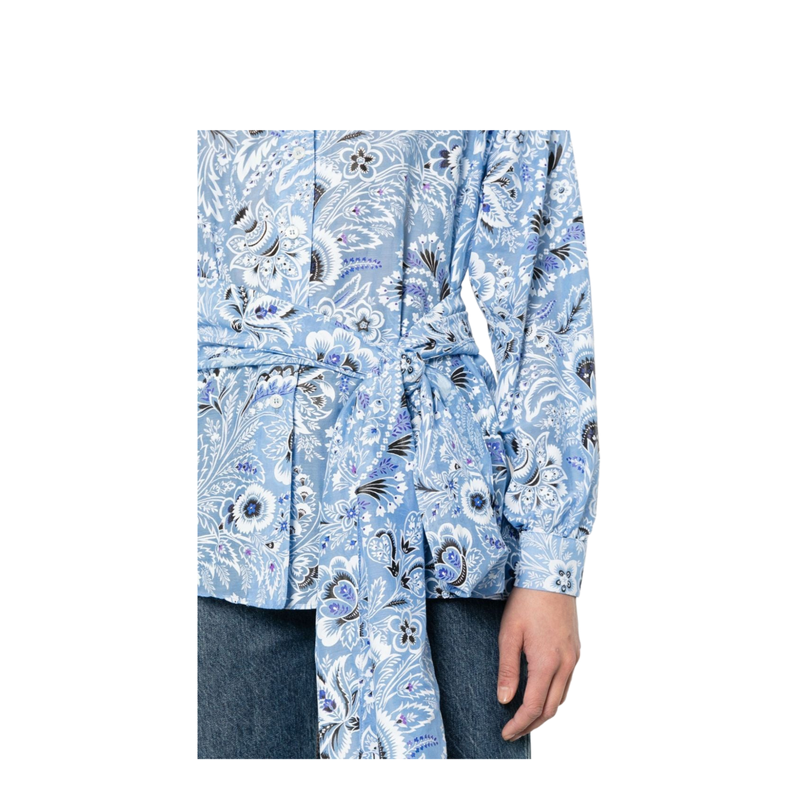 Silk-Cotton Blend Floral Print Shirt - Blue