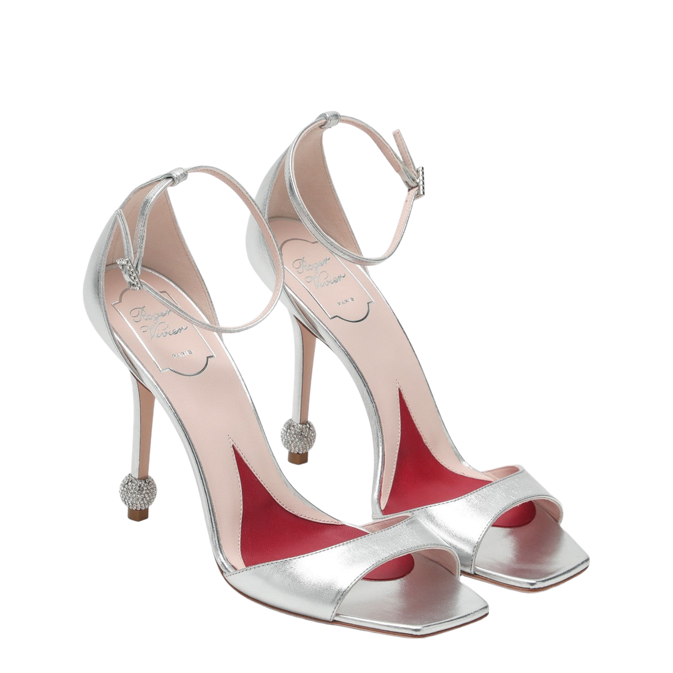 Silver Sandal with Jewelled Heel