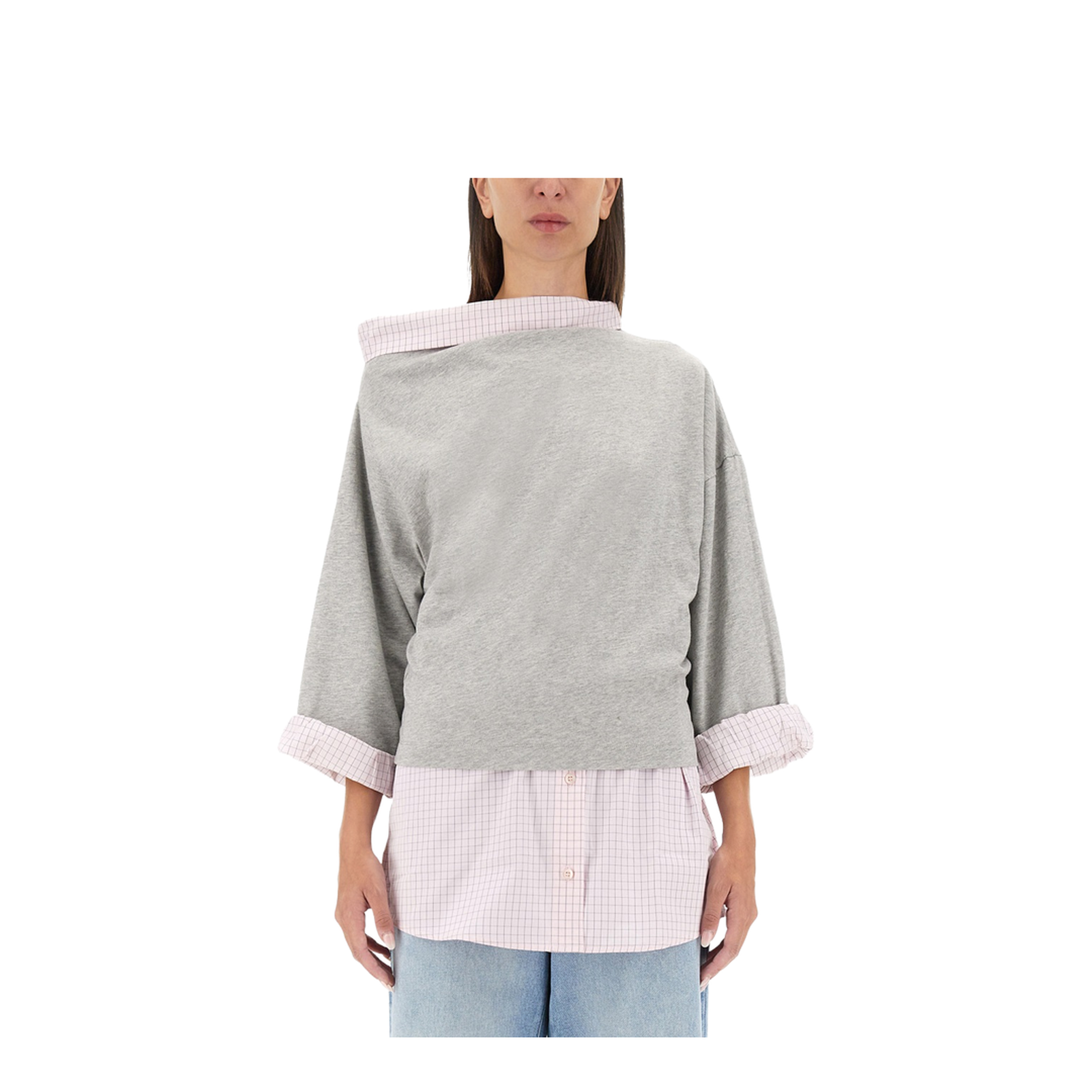 DRIES VAN NOTEN グレー Vネックチュニック Dries Van Noten Layered Asymmetric Neck Top – MAYFEYR