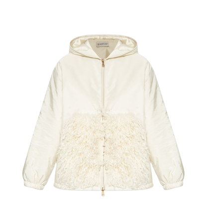White Teddy-Trimmed Padded Zip-Up Hoodie