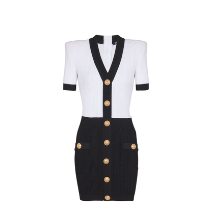 Two-tone cable-knit bodycon dress