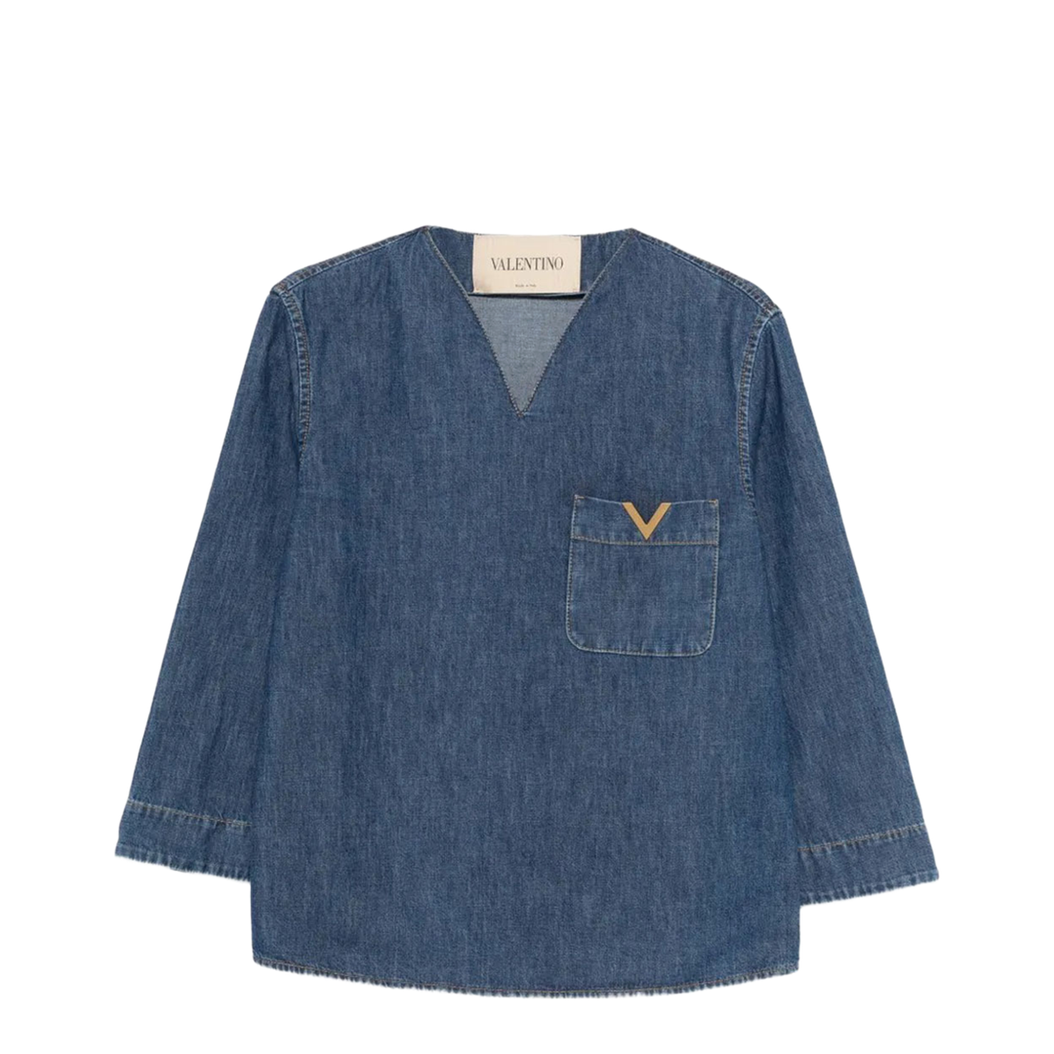 MAYFEYR - Valentino - V-Neck Denim Shirt With Logo - BDB03L9YA