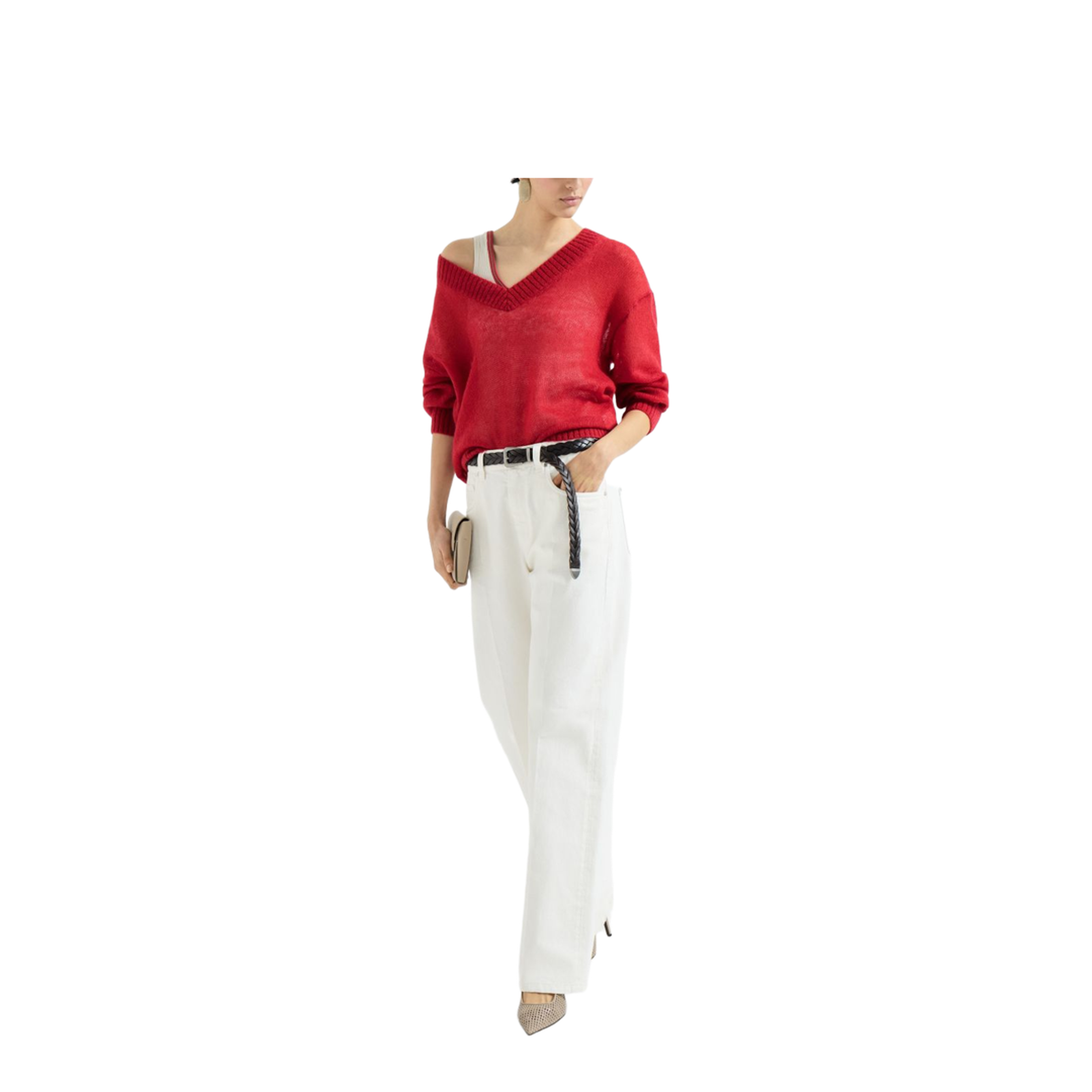 V-neck Knitted Sweater Red