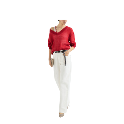V-neck Knitted Sweater Red
