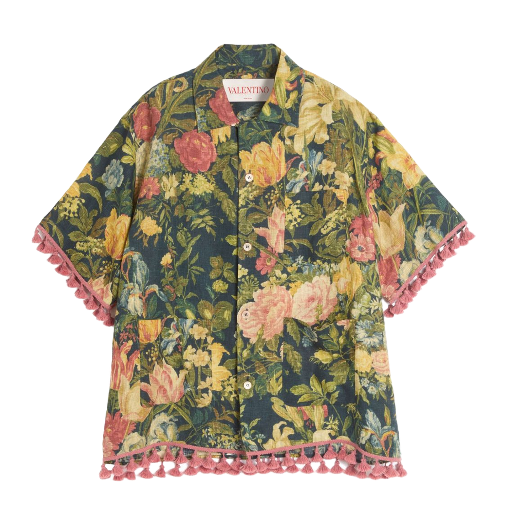 Linen Blend Bowling Shirt with Apres l'hiver Print