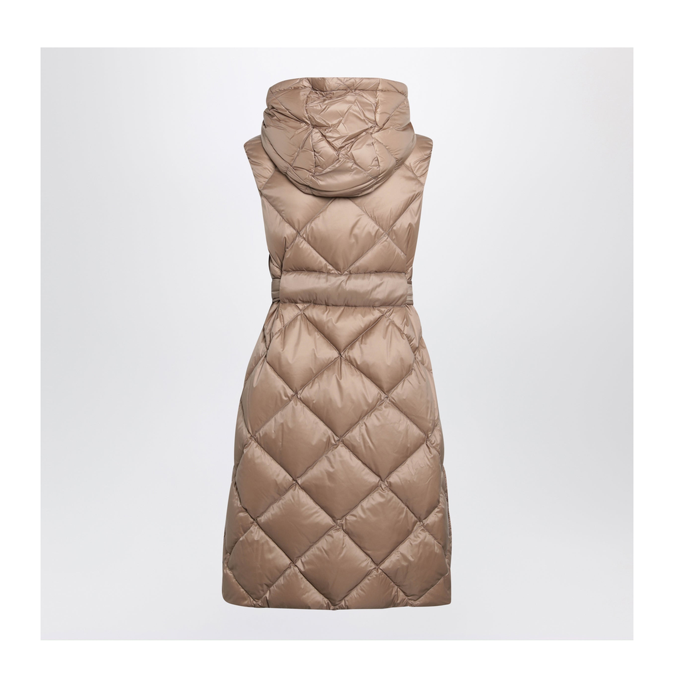 Camel Belted Sleeveless Down Jacket