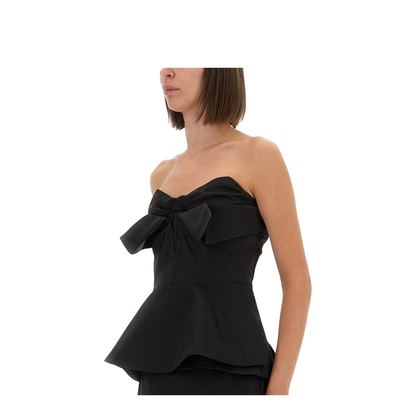 Black Peplum Hem Off-Shoulder Bow Detail Sleeveless Top