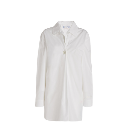Long-sleeved poplin shirt with single pearl button closure